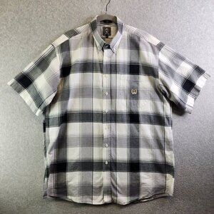 Shirt Mens XL Gray Plaid Black Label Pocket Button Down Western Rodeo